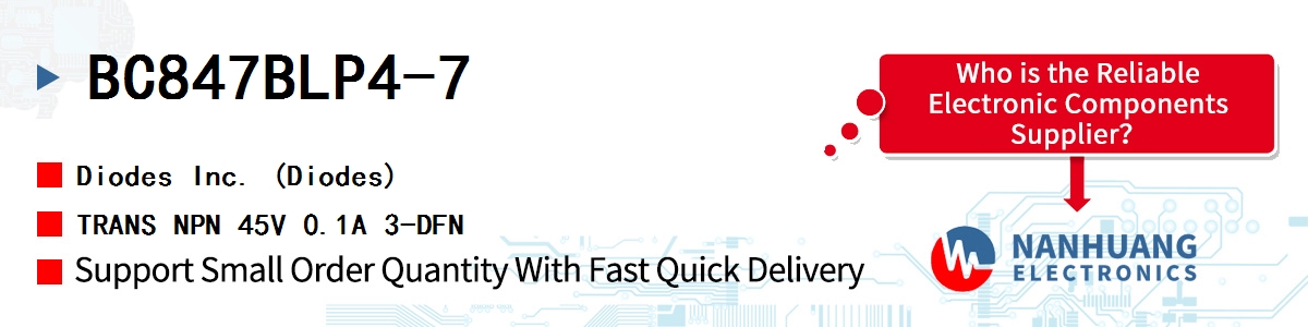 BC847BLP4-7 Diodes TRANS NPN 45V 0.1A 3-DFN