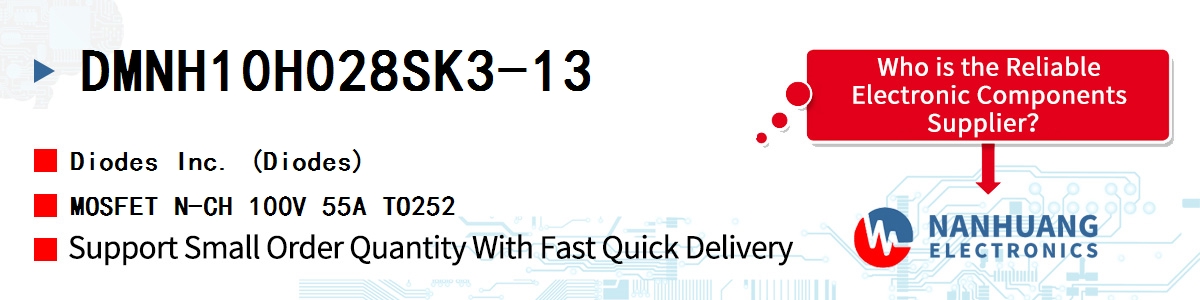DMNH10H028SK3-13 Diodes MOSFET N-CH 100V 55A TO252