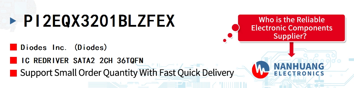 PI2EQX3201BLZFEX Diodes IC REDRIVER SATA2 2CH 36TQFN