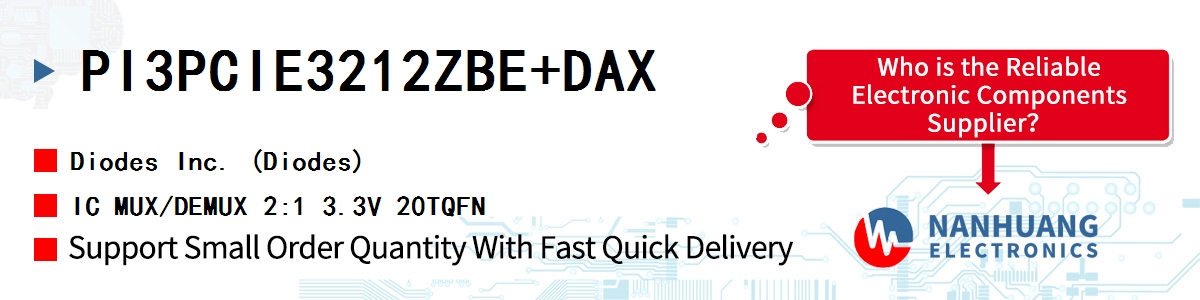 PI3PCIE3212ZBE+DAX Diodes IC MUX/DEMUX 2:1 3.3V 20TQFN