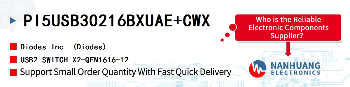 PI5USB30216BXUAE+CWX Diodes USB2 SWITCH X2-QFN1616-12