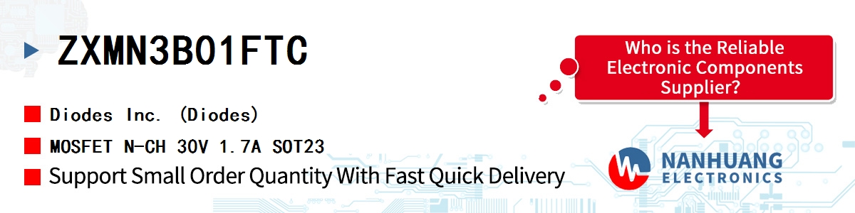 ZXMN3B01FTC Diodes MOSFET N-CH 30V 1.7A SOT23